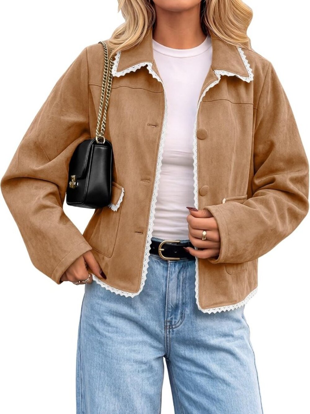 Trendy Women's Faux Suede Leather Jacket | Casual Button Down Coat for Fall